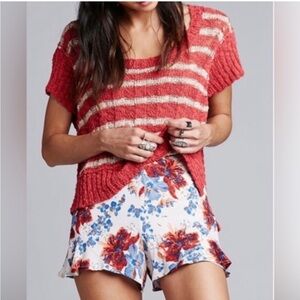 Free People Terracotta chunky knit linen blend split sleeve sweater top boho